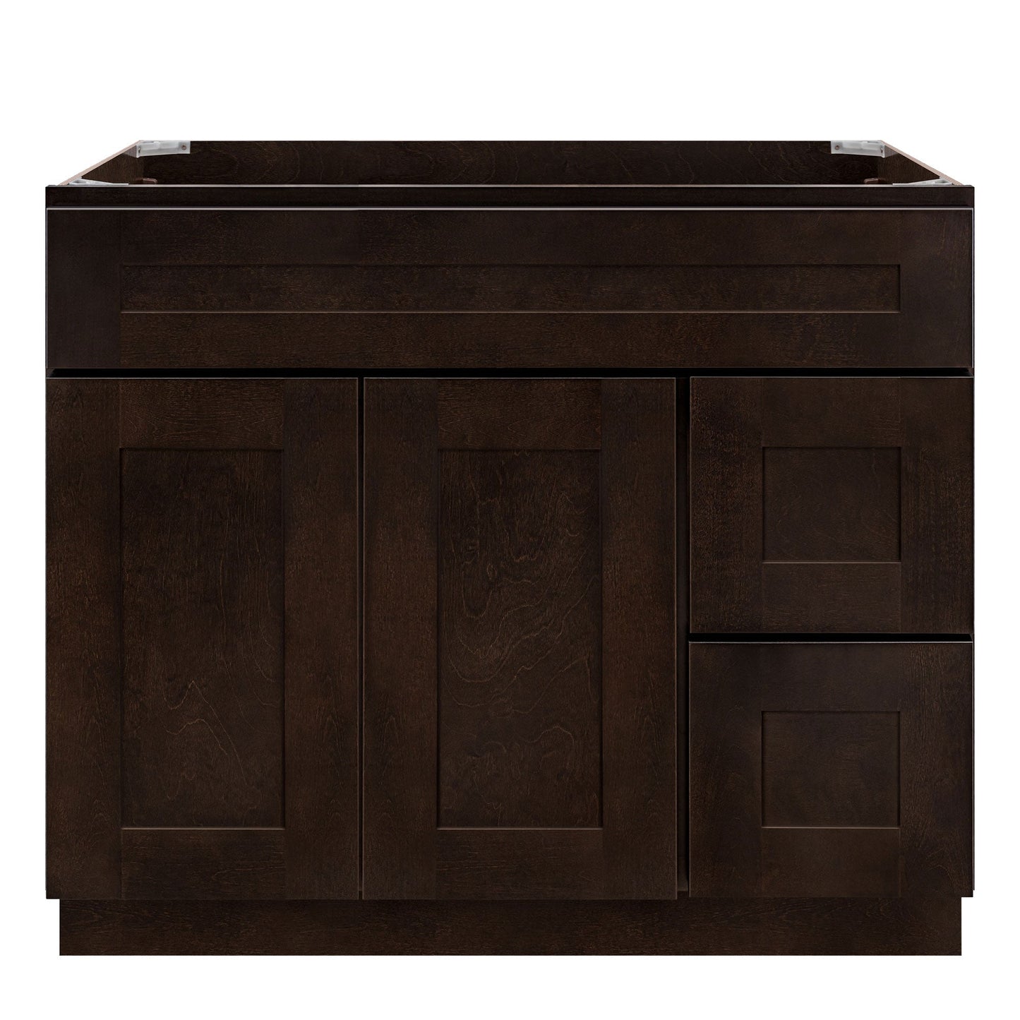 Vanity Sink Base Cabinet with Right Drawers 36 Inch Wide x 21 Inch Deep x 34 1/2 Inch High Espresso Shaker Series