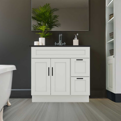 Vanity Sink Base Cabinet with Right Drawers 36 W x 21 D x 34 H - Milan Pearl - Bathroom Vanities