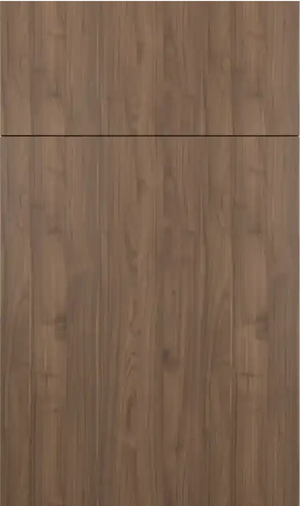 Vertical grain medium brown wood cabinet doors.