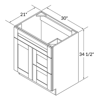 Vanity Sink Base Cabinet with Right Drawers 30 Inch Wide x 21 Inch Deep x 34 1/2 Inch High Milan Slate Series