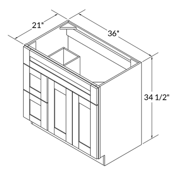 Vanity Sink Base Cabinet with Left Drawers 36 Inch Wide x 21 Inch Deep x 34 1/2 Inch High Milan Slate Series