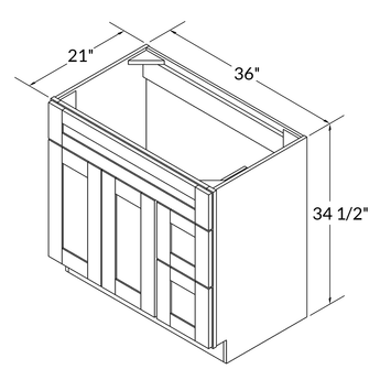 Vanity Sink Base Cabinet with Right Drawers 36 Inch Wide x 21 Inch Deep x 34 1/2 Inch High Danbury Blue Series