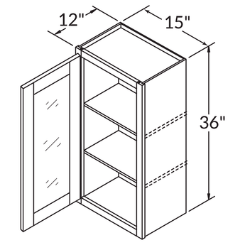Mullion Door Wall Kitchen Cabinet WMD1536 Shaker Toffee 15 in. width 36 in. height 12 in. depth