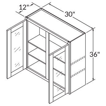 Mullion Door Wall Kitchen Cabinet WMD3036 Shaker Toffee 30 in. width 36 in. height 12 in. depth