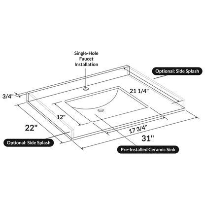 Cara White 31x22 Marble Vanity Top