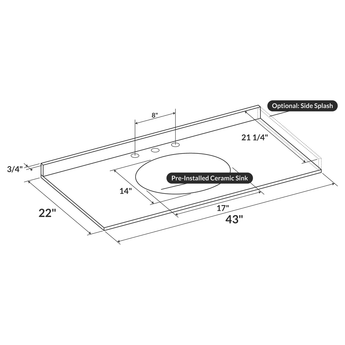 Cara White 43x22 with Backsplash (8 in Spread)