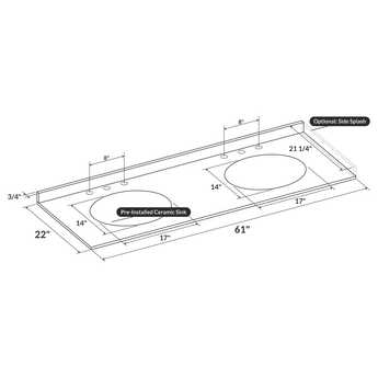 Absolute Black 61x22 with Backsplash (8 in Spread)