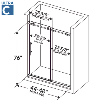 44-48 W x 76 H  Sliding Shower Door ULTRA-C Matte Black