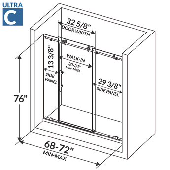 68-72 W x 76 H  Sliding Shower Door ULTRA-C Matte Black