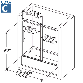 56-60 W x 62 H  Sliding Bathtub Door ULTRA-C Matte Black