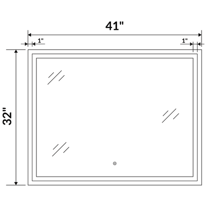 41 W x 32 H Modern Super White Front LED Frameless Mirror with Defogger