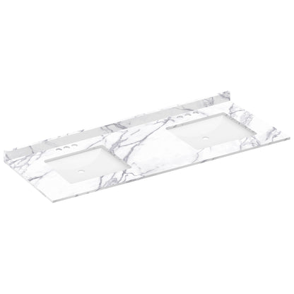 61 W x 22 L Calacatta White Vanity Top with Two Square Sinks - 4 in Faucet Spread