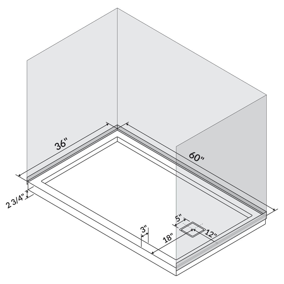 60 x 36 Single/Double Threshold Shower Base Pan Right/Left Drain