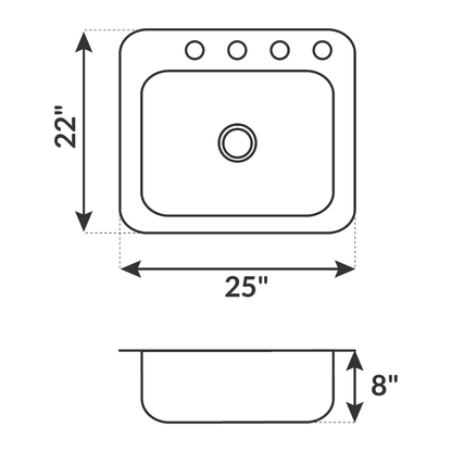 25 in. Drop-in Single Bowl 20-Gauge Durable Satin Stainless Steel Kitchen Sink LT84