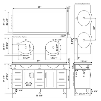 60" Espresso Modern Vanity Cabinet Set - Style 1