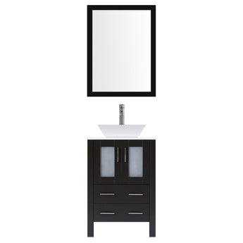 24" Modern Vanity Sink Base with Mirror and Vessel Sink (Espresso)