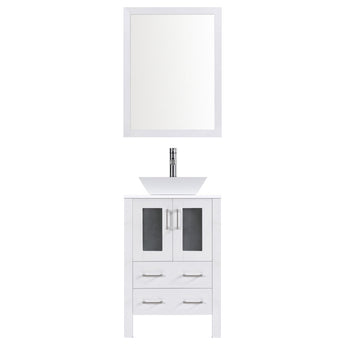 24" Modern Vanity Sink Base with Mirror and Vessel Sink (White)