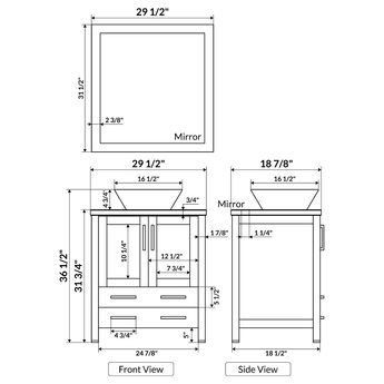 30" Modern Vanity Sink Base with Mirror and Vessel Sink (Gray)