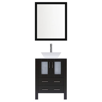 30" Modern Vanity Sink Base with Mirror and Vessel Sink (Espresso)