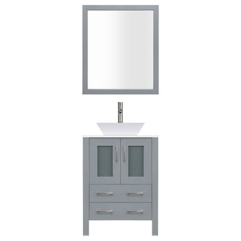 30" Modern Vanity Sink Base with Mirror and Vessel Sink (Gray)