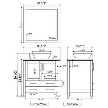 36" Modern Vanity Sink Base with Mirror and Vessel Sink (Gray)