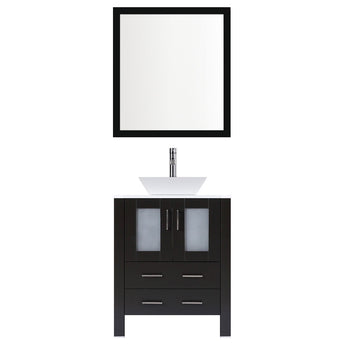 36" Modern Vanity Sink Base with Mirror and Vessel Sink (Espresso)