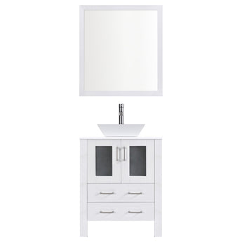 36" Modern Vanity Sink Base with Mirror and Vessel Sink (White)