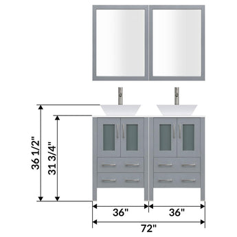 72" Modern Bathroom Vanity Set with Mirror and Sink LV2-C12-72-G (Gray)