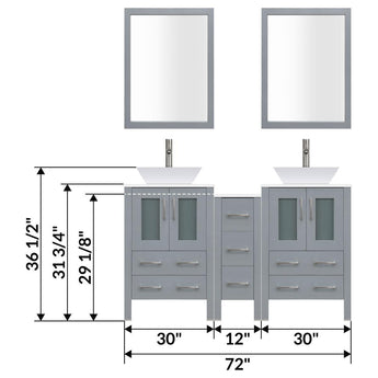 72" Modern Bathroom Vanity Set with Mirror and Sink LV2-C14-72-G (Gray)