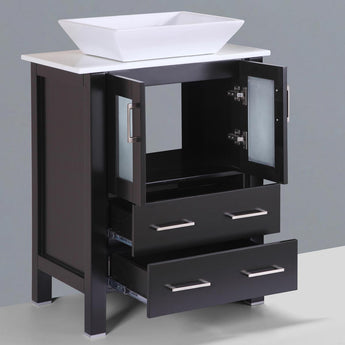 36" Modern Vanity Sink Base with Mirror and Vessel Sink (Espresso)