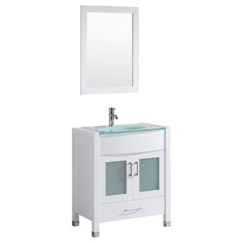 Style 3 - 30"W White Vanity Sink Base Cabinet with Mirror (LV3-30W)