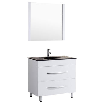 Style 4 - 36"W White Vanity Sink Base Cabinet with Mirror (LV4-36W)