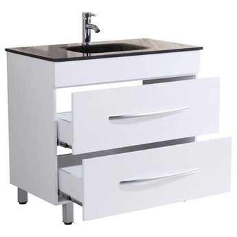 Style 4 - 36"W White Vanity Sink Base Cabinet with Mirror (LV4-36W)