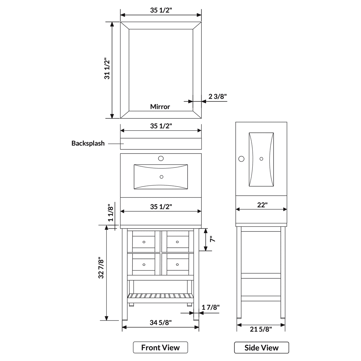 Vanity Cabinet Set White 35.5"W LV6-36W