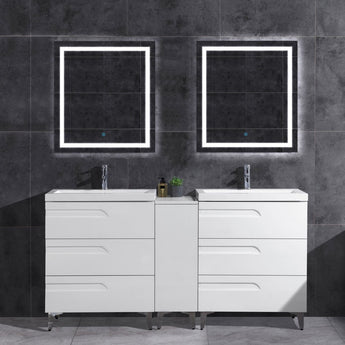 60" Freestanding White Vanity Set with Two Sinks (LV7-C13B-60W) Style 7