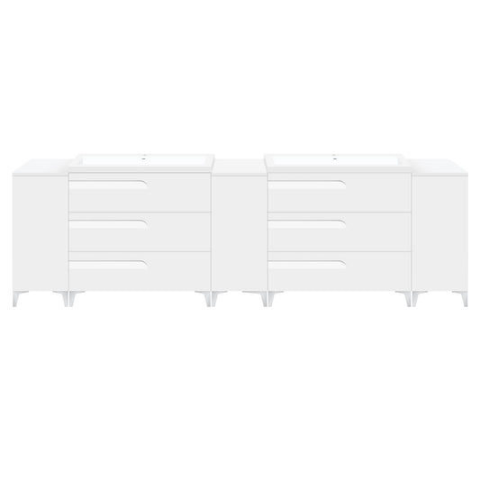 96" Freestanding Vanity Set in White Gloss with Two Square Sinks (LV7-C20B-96W) Style 7
