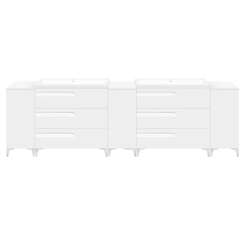 96" Freestanding White Vanity Set with Two Sinks (LV7-C20B-96W) Style 7