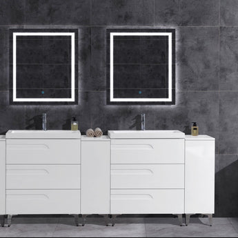 96" Freestanding White Vanity Set with Two Sinks (LV7-C20B-96W) Style 7