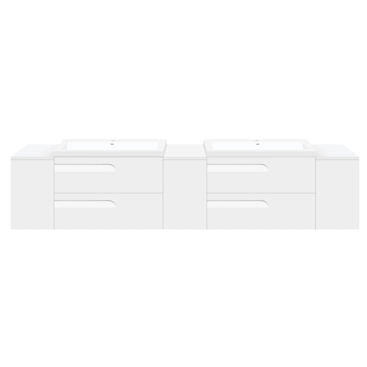 96" Freestanding Vanity Set in White Gloss with Two Square Sinks (LV7-C20W-96W) Style 7