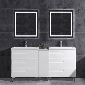 72" Freestanding White Vanity Set with Two Sinks (LV7-C14B-72W) Style 7