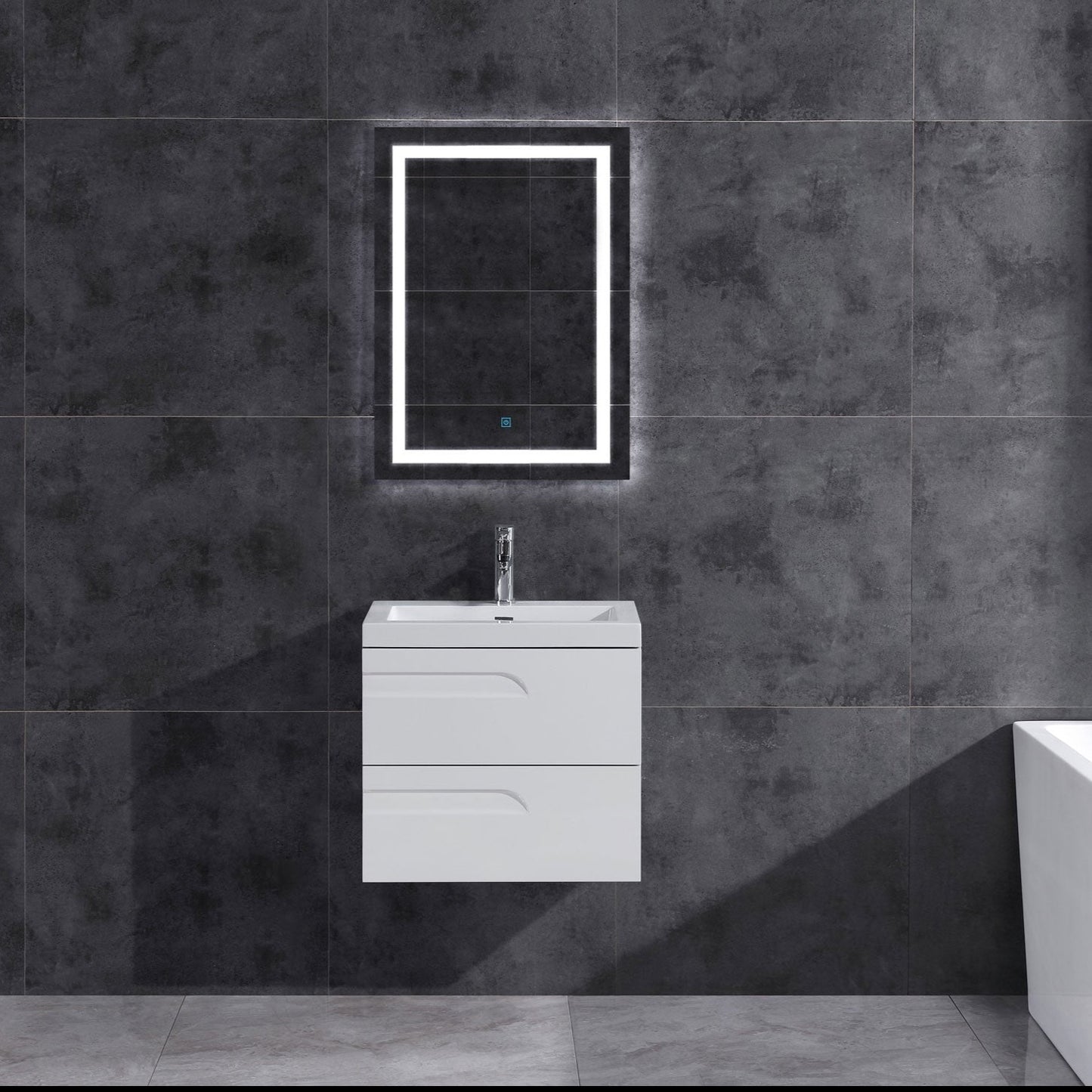 24" Wall Mount Single Sink Bathroom Vanity in White Gloss with Square Counter Top LV7W-24W