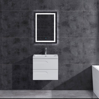 24" Wall Mount Single Sink Bathroom Vanity in White Gloss with Square Counter Top LV7W-24W