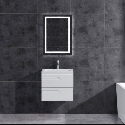 24" Wall Mount Single Sink Bathroom Vanity in White Gloss with Square Counter Top LV7W-24W