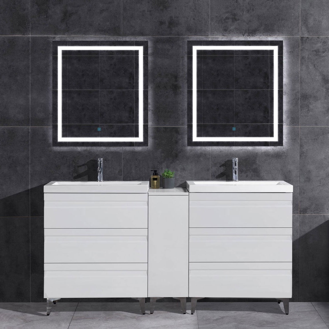 60" W Freestanding White Vanity Set with Two Sinks (LV8-C13B-60W) Style 8