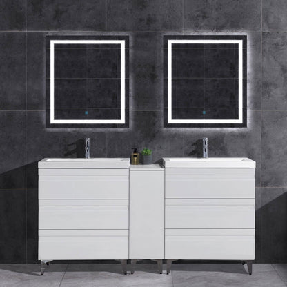 60" W Freestanding White Vanity Set with Two Sinks (LV8-C13B-60W) Style 8