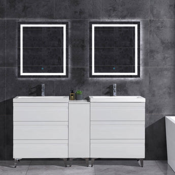 72" Freestanding White Vanity Set with Two Sinks (LV8-C14B-72W) Style 8