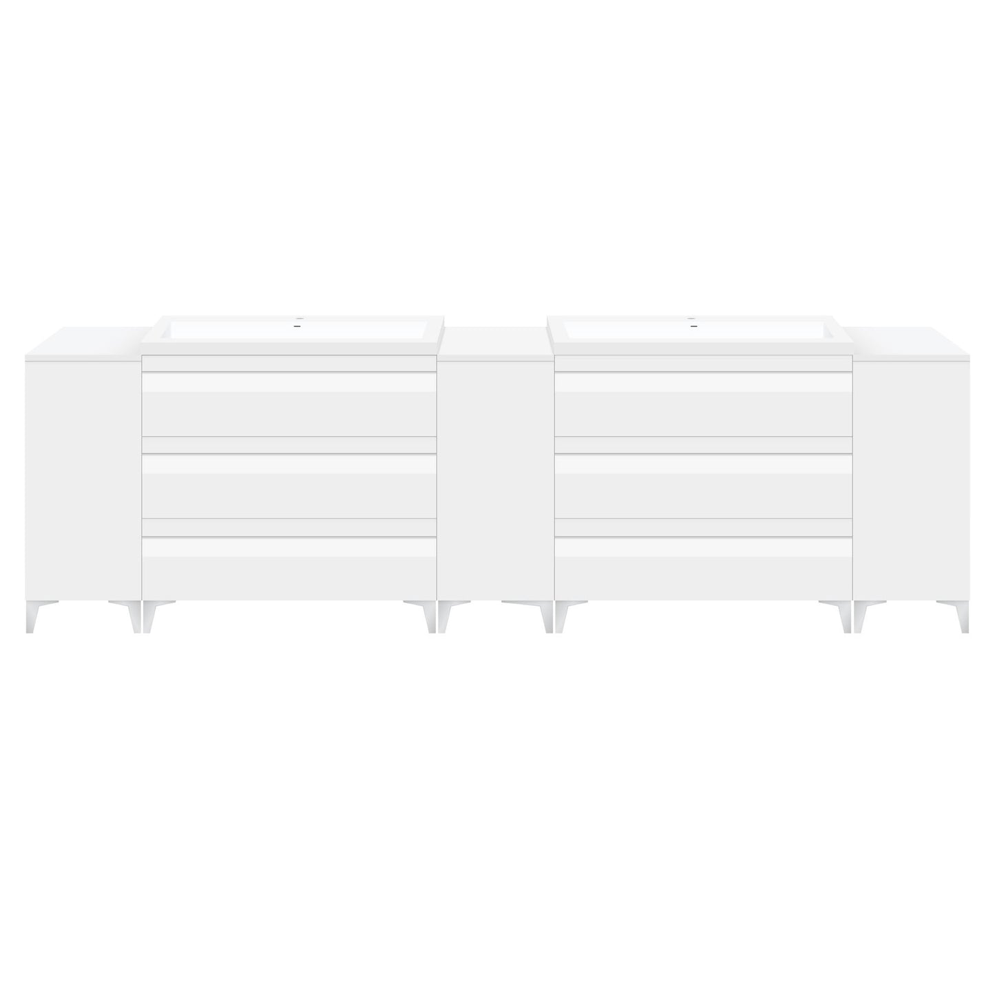 96" W Freestanding White Vanity Set with Two Sinks (LV8-C20B-96W) Style 8