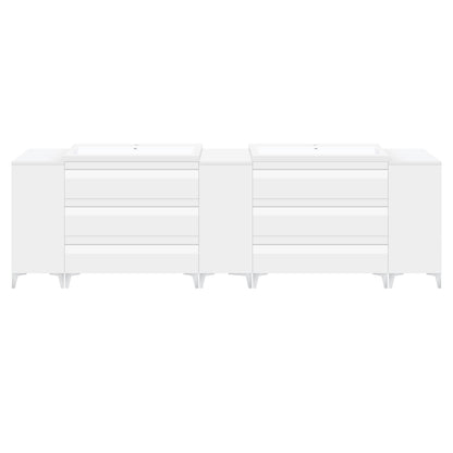 96" W Freestanding White Vanity Set with Two Sinks (LV8-C20B-96W) Style 8