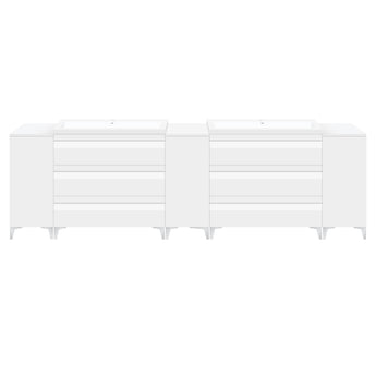 96" Freestanding White Vanity Set with Two Sinks (LV8-C20B-96W) Style 8