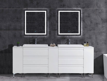 96" W Freestanding White Vanity Set with Two Sinks (LV8-C20B-96W) Style 8